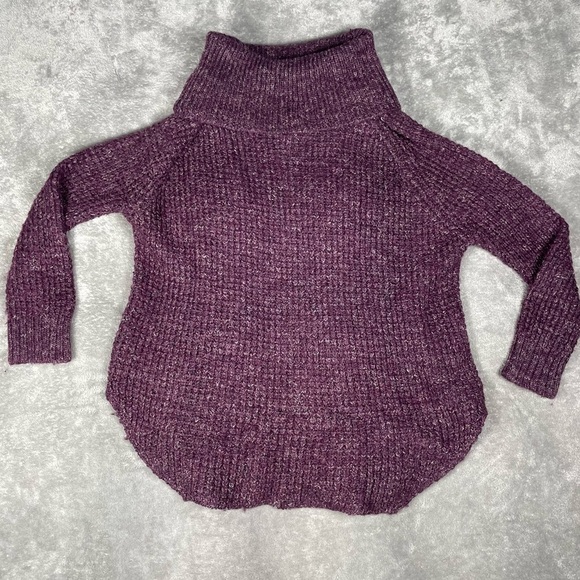 Free People Sweater Sz Medium Dylan Tweedy Purple Chunky Cowl Neck Wool - Picture 2 of 11